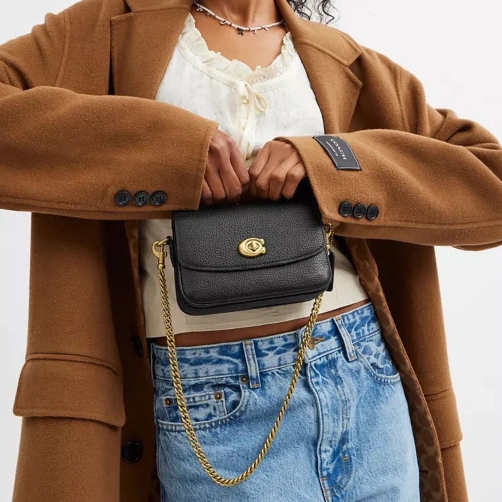 Coach Cassie Crossbody Bag 17 with 2 Straps in Brass/Black Pebble Leather NWT - Picture 15 of 16